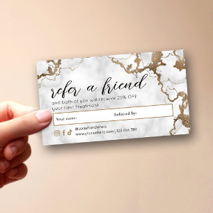 Elegante Script Gouden Marmer Spa Nagels Schoonhei Aanbevelingskaartje