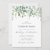 Elegante script groen bloemenbruiloft uitnodiging (Voorkant)