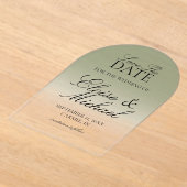 Elegante Script Groene Gradiënt Bewaar De Datum Acryl Uitnodigingen (Laagn)