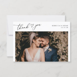 Elegante Script Hart Groenery Trouwfoto Bedankkaart