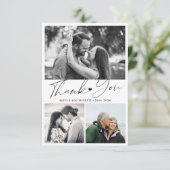 Elegante script jubileum foto collage bedankkaart (Staand voorkant)