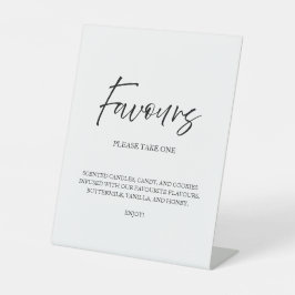 Elegante script kalligrafie gunst witte bruiloft reclamebord met voetstuk