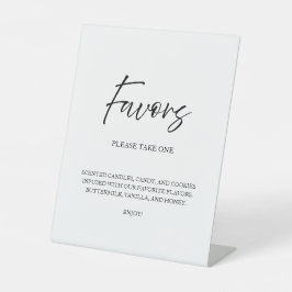 Elegante script kalligrafie gunst witte bruiloft reclamebord met voetstuk