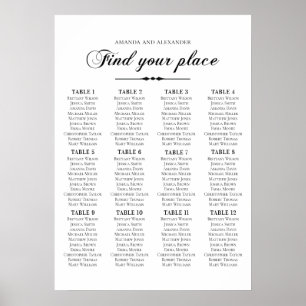 Elegante script kalligrafie huwelijks zitplaatskaa poster