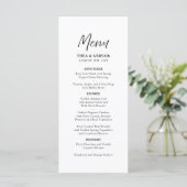 Elegante Script kalligrafie witte bruiloft Menu (Staand voorkant)