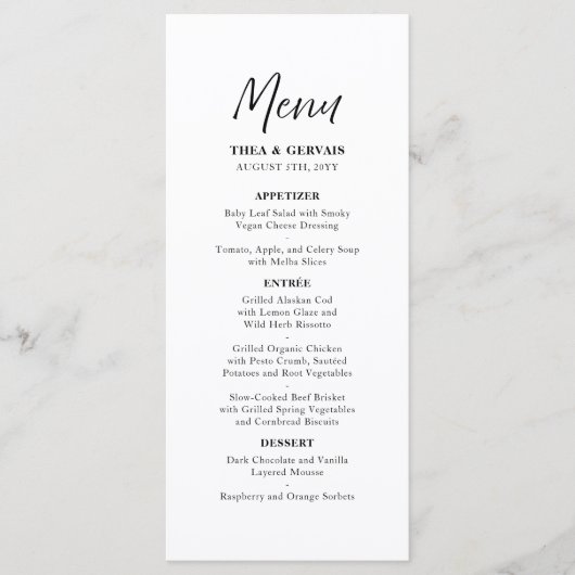 Elegante Script kalligrafie witte bruiloft Menu (Voorkant)