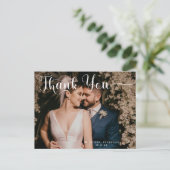 Elegante Script Klassieke Trouwfoto Dankjewel Briefkaart (Staand voorkant)