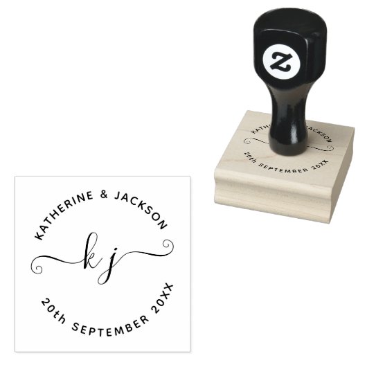 Elegante script koppel naam initiaal save the date rubberstempel (Gestempeld)