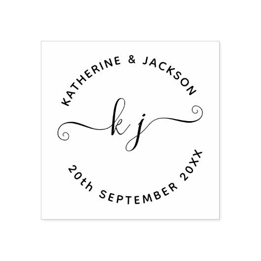 Elegante script koppel naam initiaal save the date rubberstempel (Afrduk)