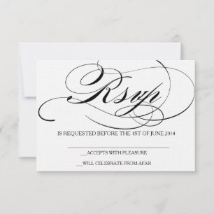 Elegante script lettertype RSVP kaart trouw uitnod