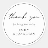 Elegante Script Line Border Wedding Dank u Ronde Sticker (Voorkant)