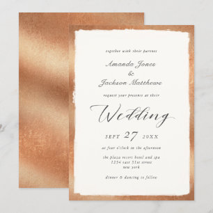 Elegante script met koperen rand Minimaal bruiloft Kaart