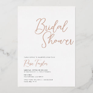 Elegante Script Minimal Rose Goud Bruidsdouche Folie Uitnodiging