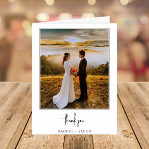 Elegante Script Minimalistische 2-foto-huwelijk Bedankkaart