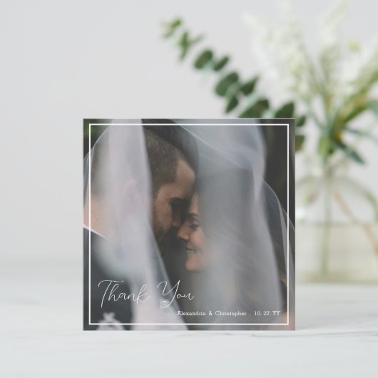 Elegante Script Minimalistische Trouw Dankkaart Bedankkaart (Staand voorkant)