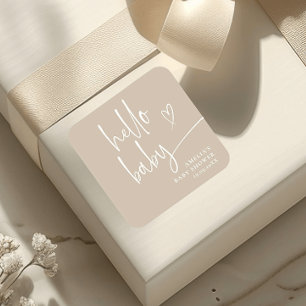 Elegante Script Moderne Minimalistische Hello Baby Vierkante Sticker