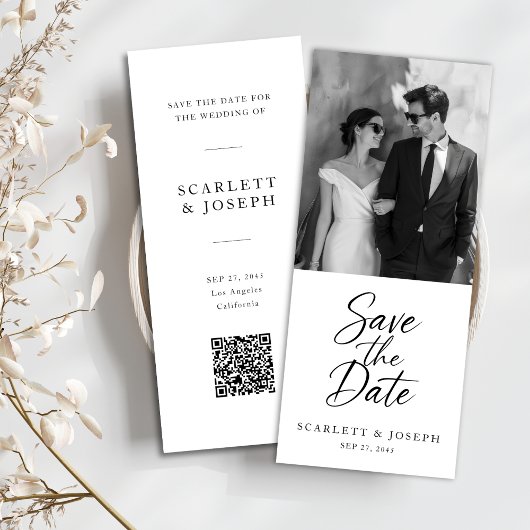 Elegante Script Moderne QR Code Foto Boeklegger Save The Date