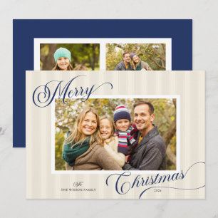 Elegante Script Moderne Streep 3 Foto's Kerstmis Feestdagenkaart
