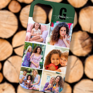 Elegante Script Monogram 6 Foto Groen iPhone 13 Pro Max Hoesje