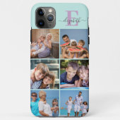 Elegante Script Monogram 6 Foto Mint en Lila Case-Mate iPhone Case (Achterkant)
