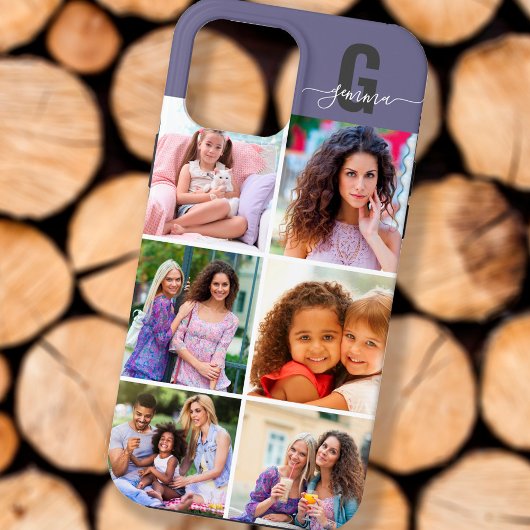 Elegante Script Monogram 6 Foto Paars Case-Mate iPhone Case