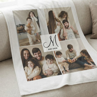 Elegante Script Monogram Foto Collage Fleece Deken
