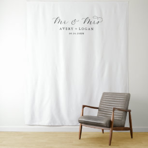Elegante script Mr en Mrs bruiloft foto achtergron Wandkleed