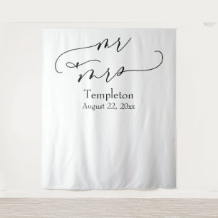 Elegante Script Mr & Mrs Eenvoudige Foto Achtergro Wandkleed