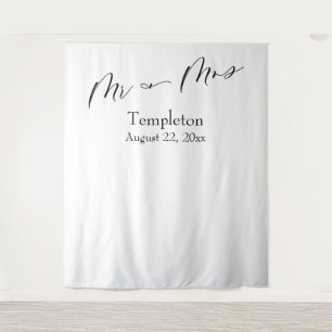 Elegante Script Mr & Mrs Eenvoudige Foto Achtergro Wandkleed