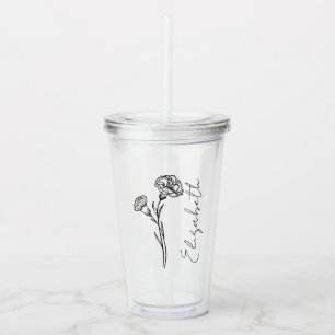 Elegante Script Naam Anjer Januari Geboorte Bloem Acryl Drinkbeker