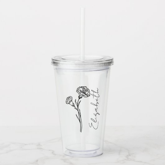 Elegante Script Naam Anjer Januari Geboorte Bloem Acryl Drinkbeker (Voorkant)