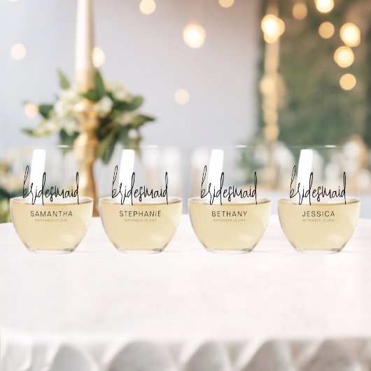 Elegante Script Naam Datum Bruidsmeisje Gift Wijnglas Zonder Voet (Insitu (Huwelijk))