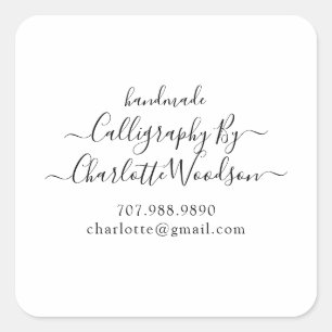 Elegante Script Naam En Contact Vierkante Sticker