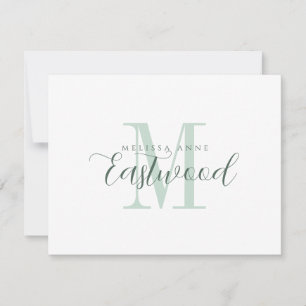 Elegante Script Naam Groene Monogram Platte Nota K Notitiekaartje