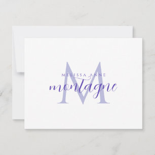 Elegante script naam paarse monogram plat notitiek notitiekaartje