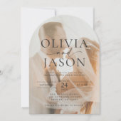 Elegante script overlay boog foto bruiloft kaart (Voorkant)