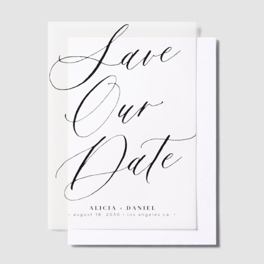 Elegante script overlay bruiloft opslaan van de da vellum uitnodigingen (Offset)