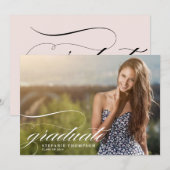 Elegante Script Overlay Photo Graduation Party Kaart (Voorkant / Achterkant)