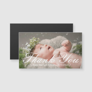 Elegante Script Pasgeboren Baby Foto Bedankt magne