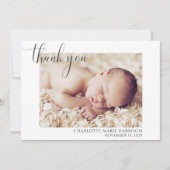 Elegante Script Photo Dank u geboorte aankondiging (Voorkant)