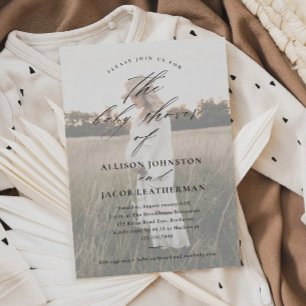 Elegante Script Photo Overlay Couples Baby shower Kaart