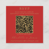 Elegante Script Photo QR Gold en Red RSVP Informatiekaartje (Voorkant)