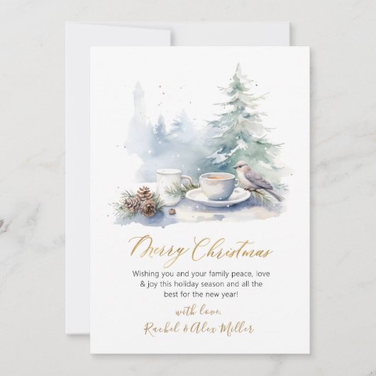 Elegante Script Pine Tree Non Photo Christmas Kaar Feestdagenkaart (Voorkant)