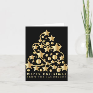 Elegante Script Prettig Kerstmis Gouden Ster Zwart Kaart