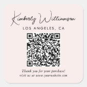 Elegante Script QR Code Roze Bedankt Vierkante Sticker (Voorkant)