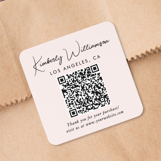 Elegante Script QR Code Roze Bedankt Vierkante Sticker