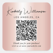 Elegante Script QR Code Roze Goud Bedankt Vierkante Sticker (Voorkant)