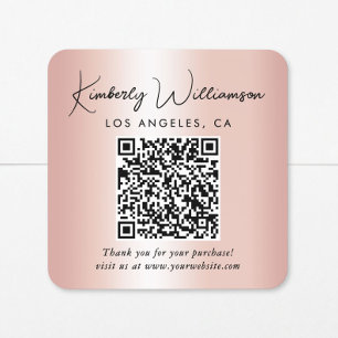 Elegante Script QR Code Roze Goud Bedankt Vierkante Sticker
