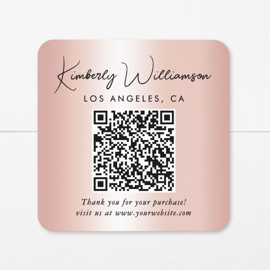 Elegante Script QR Code Roze Goud Bedankt Vierkante Sticker