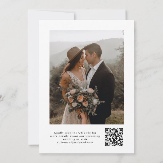 Elegante Script QR-code Trouwfoto Save The Date (Achterkant)